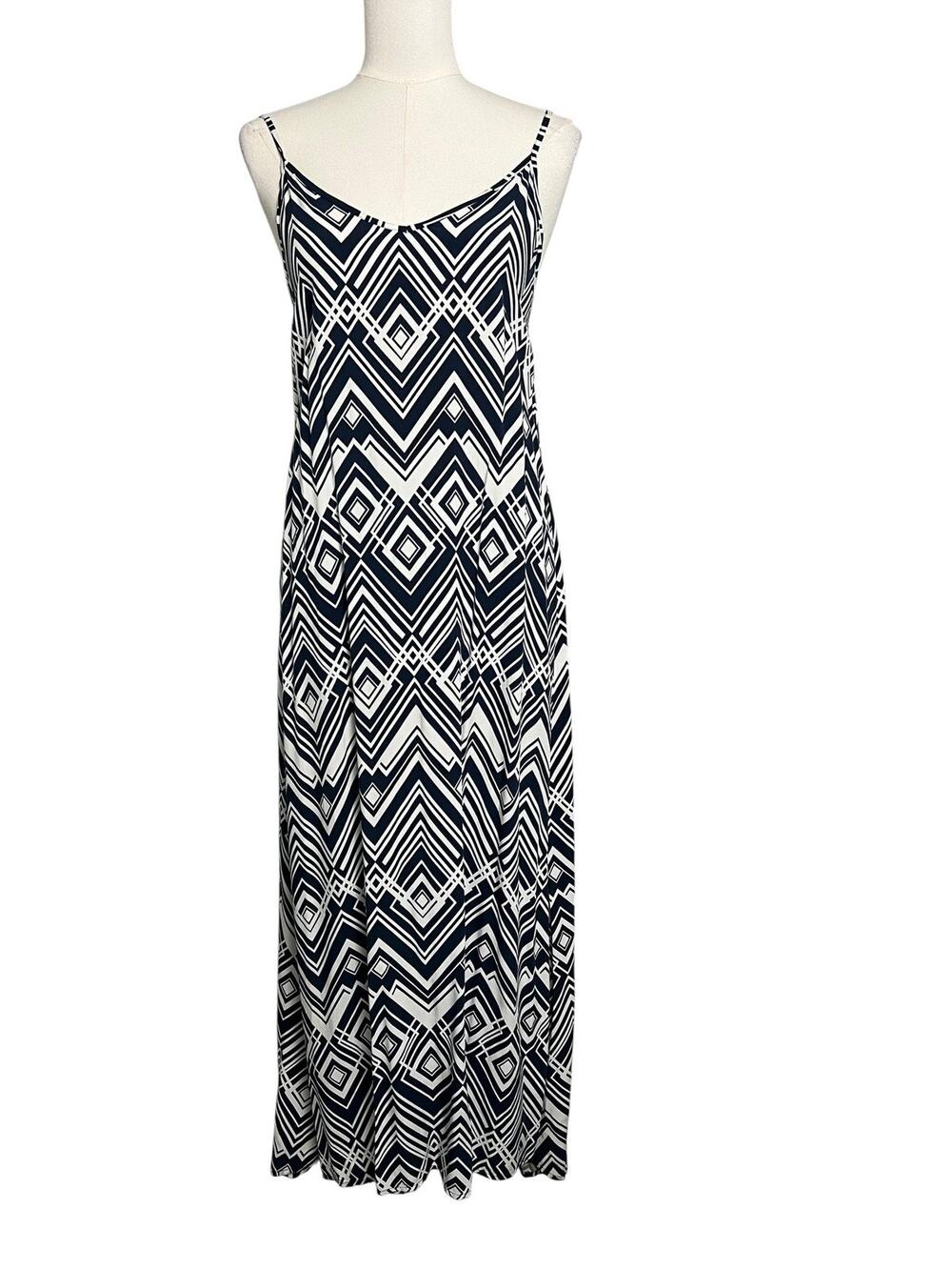 Gap Maxi Sundress Womens XS Blue Geo Print Adjustable Strap Rayon Summer Boho